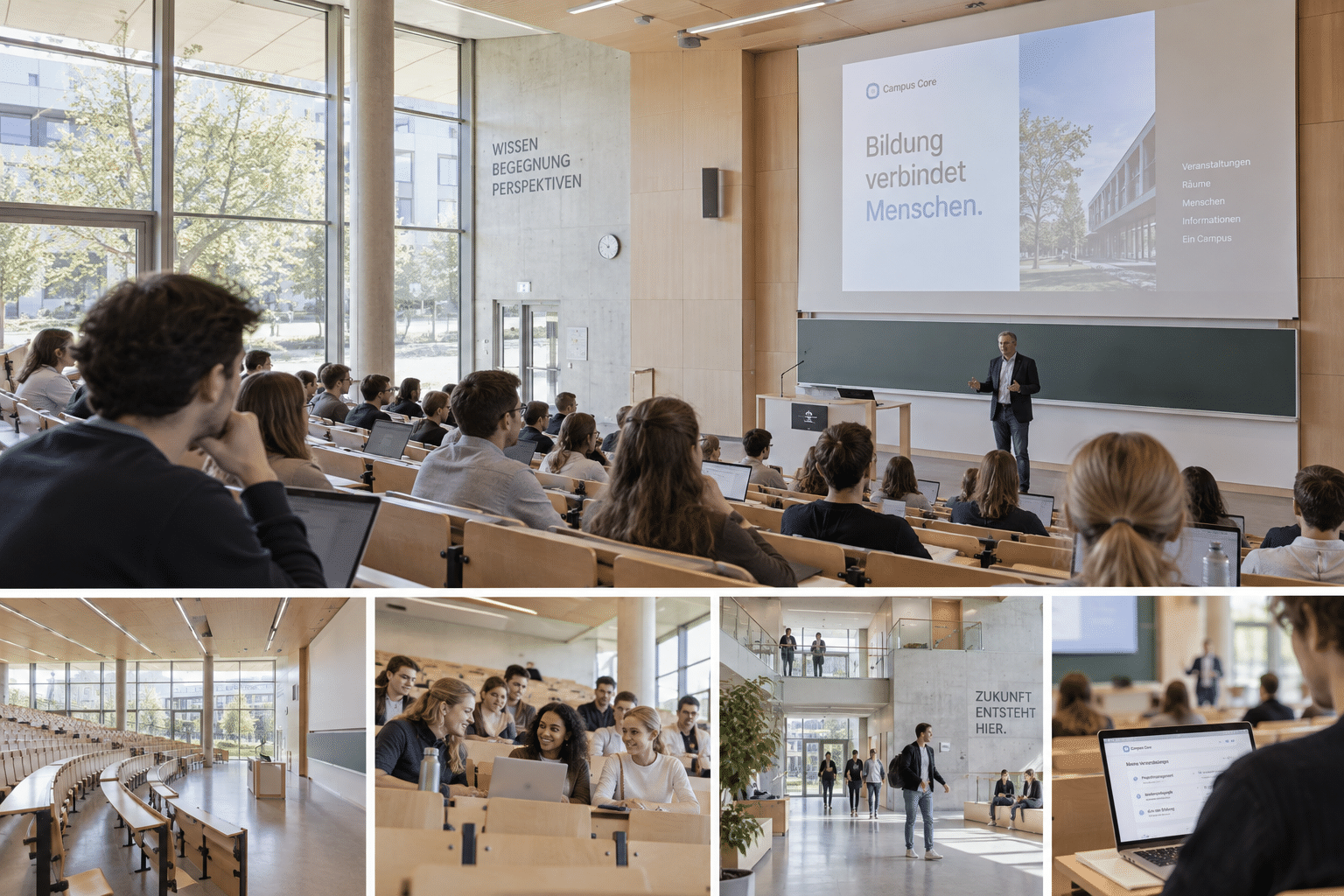Campus-Core-Bildwelt: Person an einem digitalen Wegweiserterminal